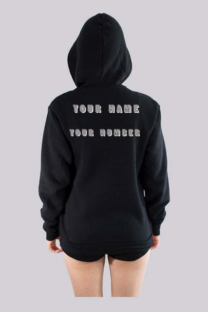 team zip down hoodies ( front and back print )