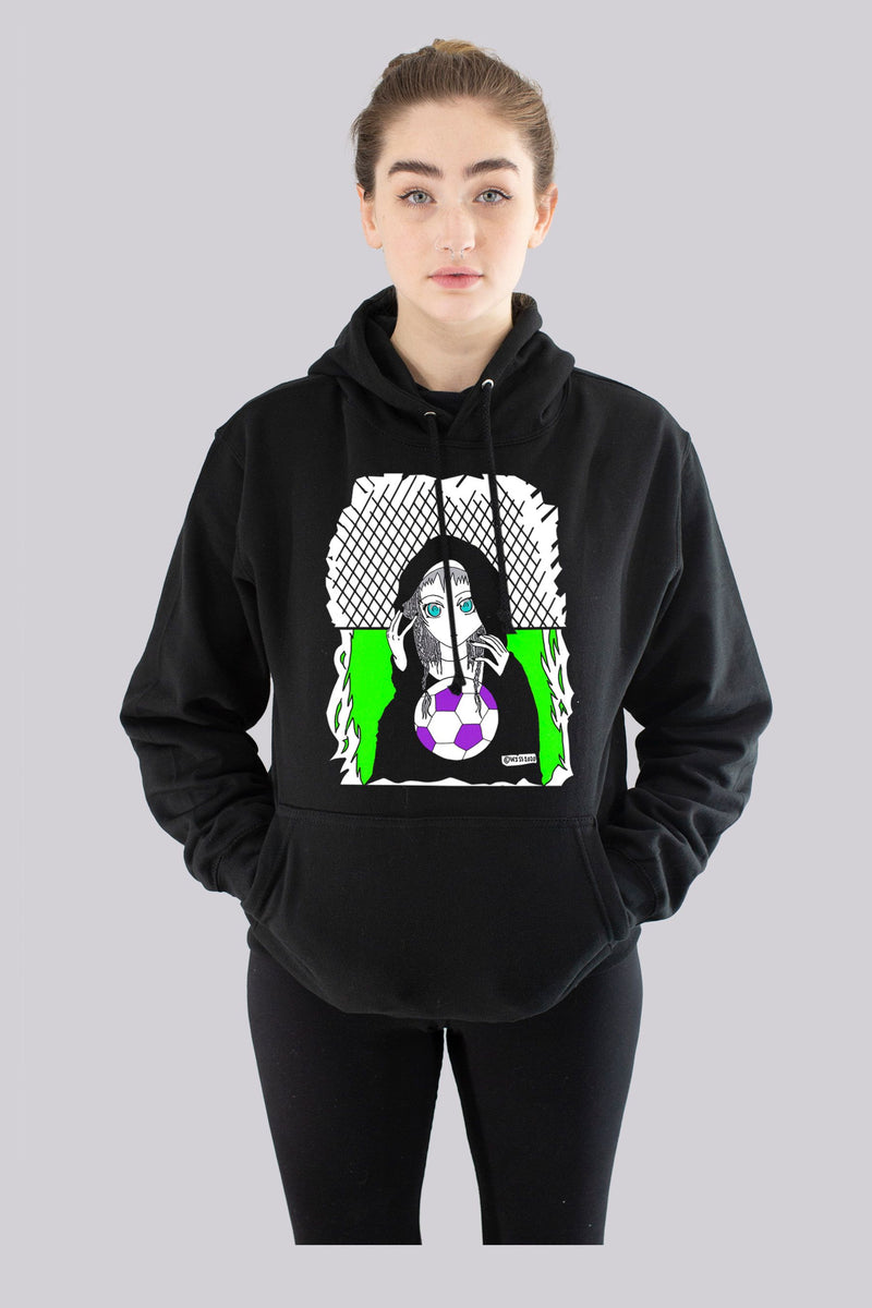 Soccer inspired pullover hoodie featuring the fortune teller.